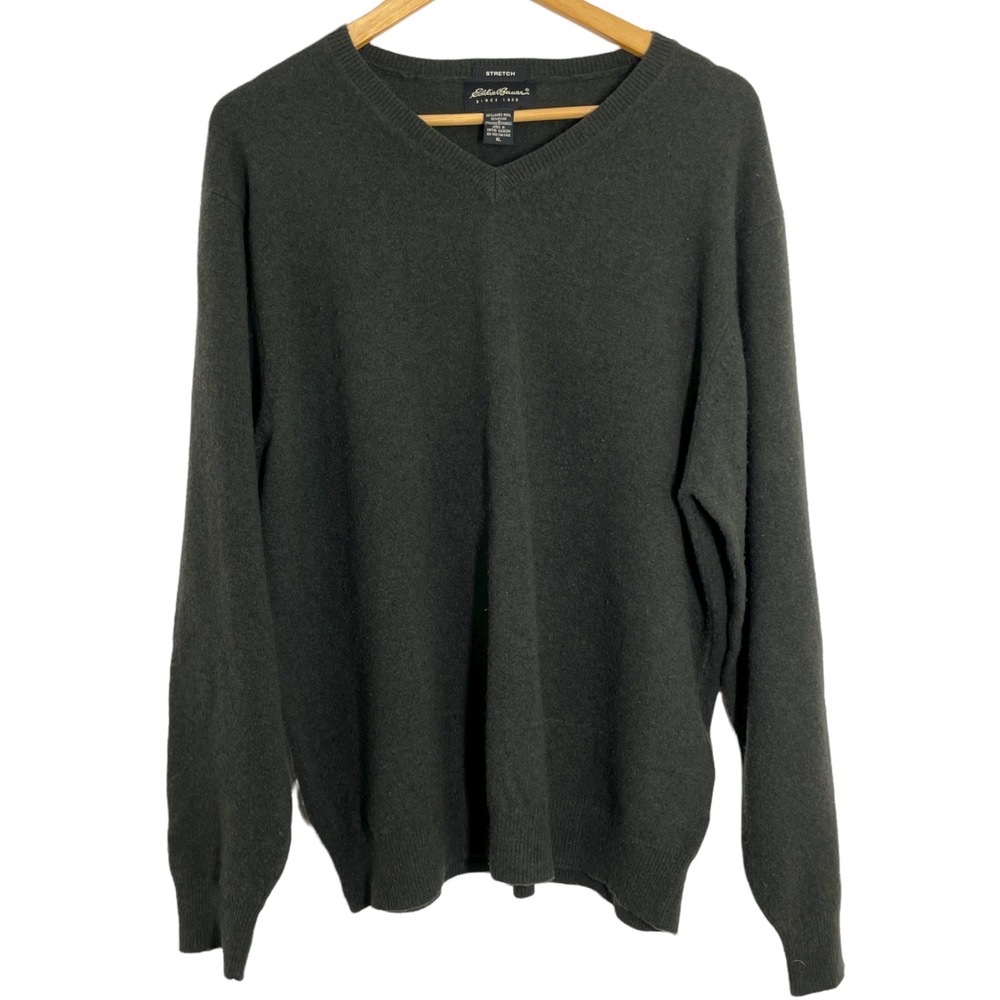 Eddie Bauer stretch lambswool blend size XL dark gray V-neck sweater mens